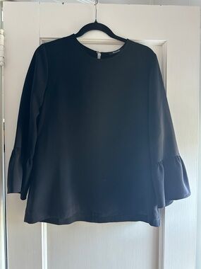 Madewell Black Bell-Sleeve Round Neck Blouse